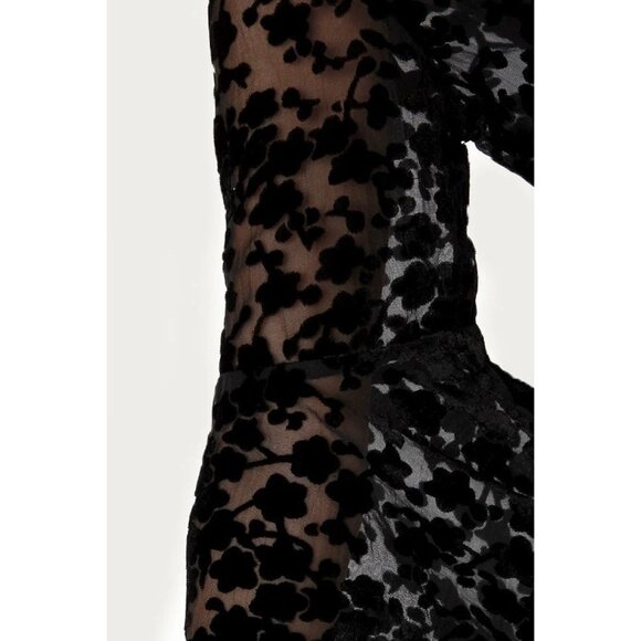 Gypsy Junkies x Free People Black Floral Lace & Velvet Bell Slv Tunic Mini Dress - Picture 4 of 13
